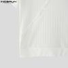INCERUN Men V Neck Short Sleeve Solid Color Casual Fitted Rib T-shirts