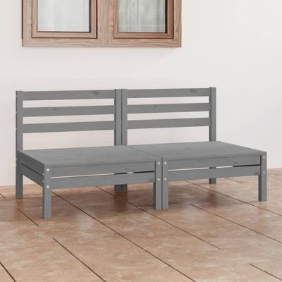 Vidaxl 2-Seater Garden Sofa, Grey, Solid Pine Wood