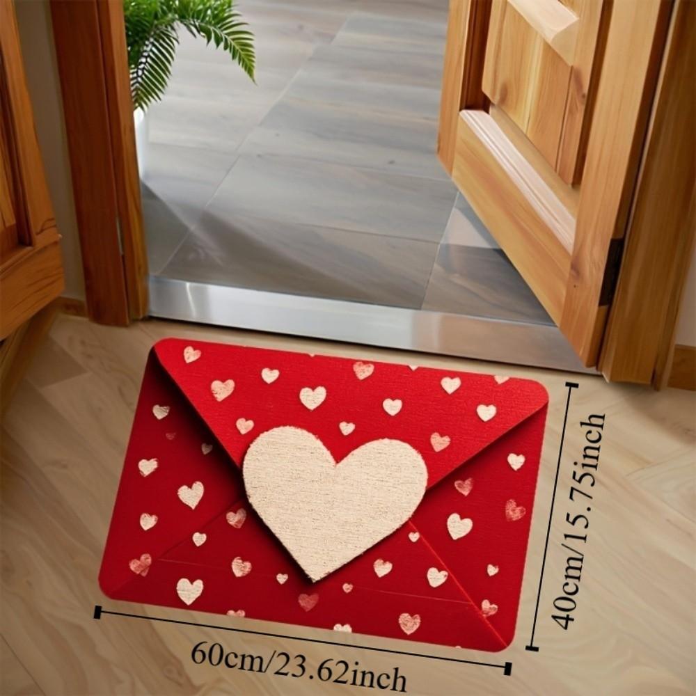 Soft Valentine Day Floor Mat Weaving Texture Rose Door Mat Romantic Heart Anti Slip Mat  Entryway