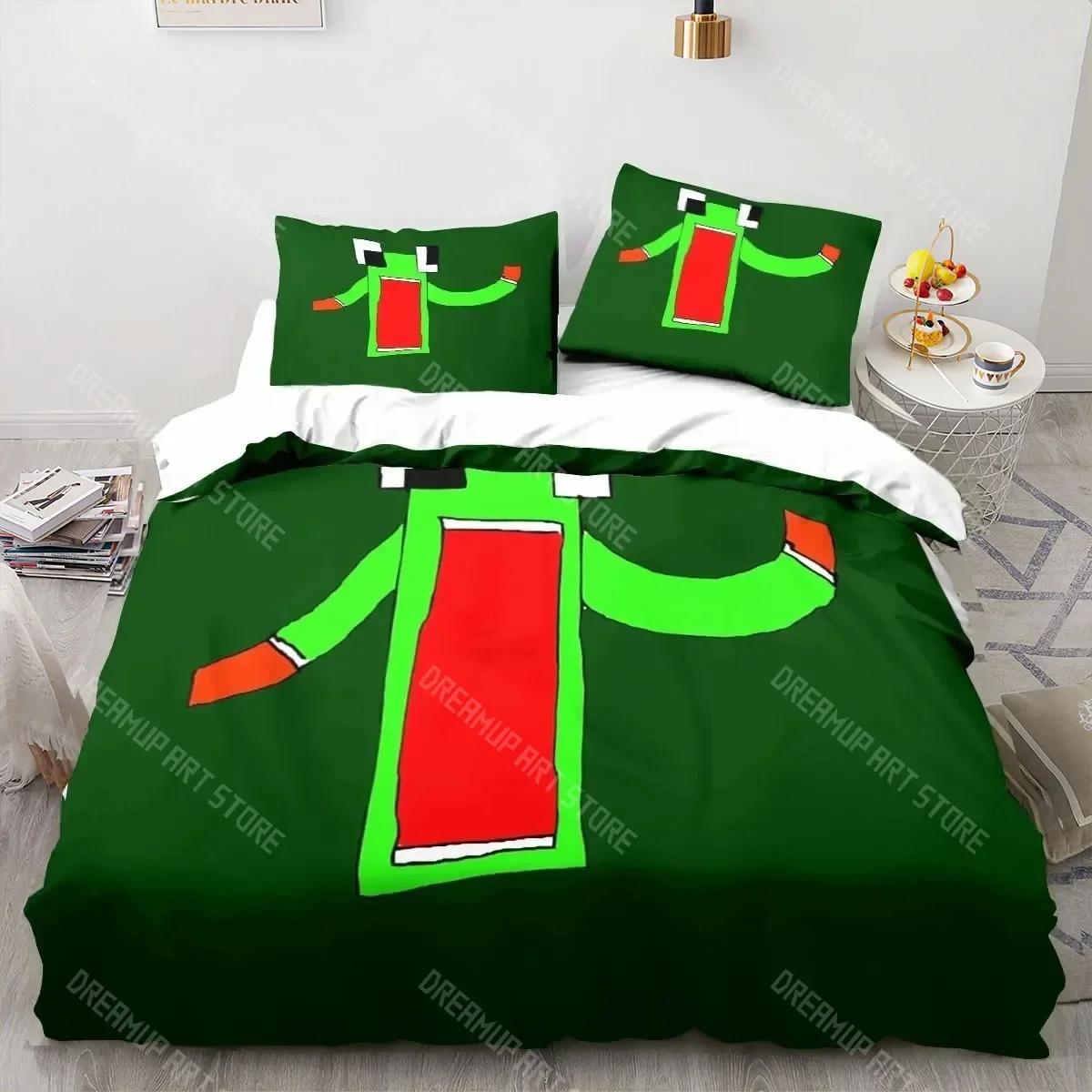 Dessin Animé Drôle Jouer U-Indicible Ensemble de Literie Chambre à Coucher Couvre-lits Doux pour Lit Housse de Couette Confortable Couette et Taie d'Oreiller EU Single 90x200cm green