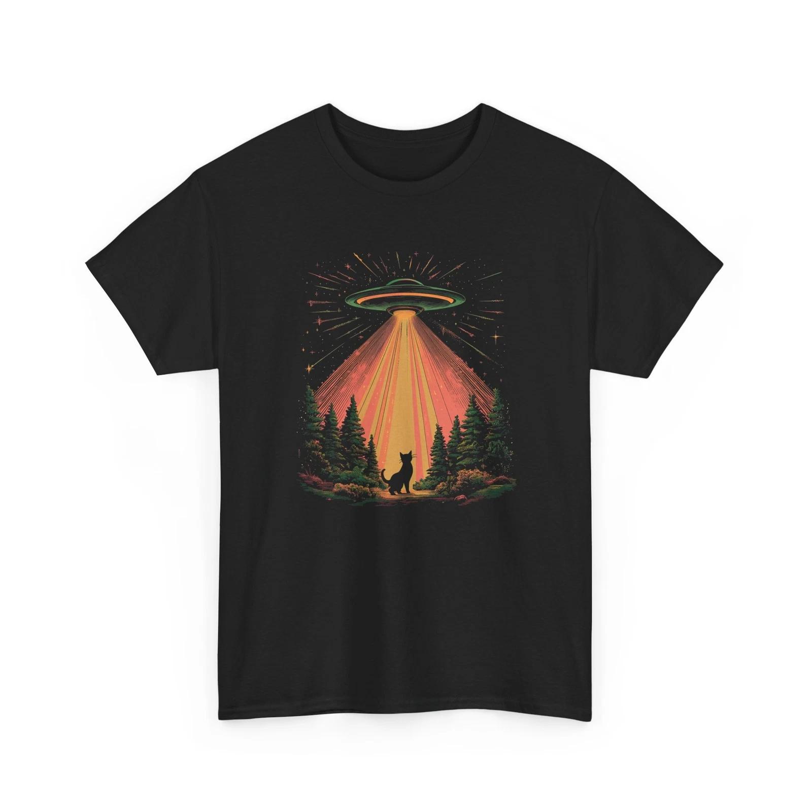 Cat & UFO Alien Shirt | Alien Inspired T-Shirt | UFO Tee | Sci-Fi Cool Gift Idea M