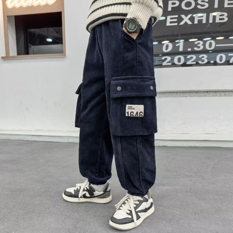 Boys' Pants 2025 Spring Autumn Trendy Children's Corduroy Pants Big Kids Sweatpants Loose Cargo Pants Trendy