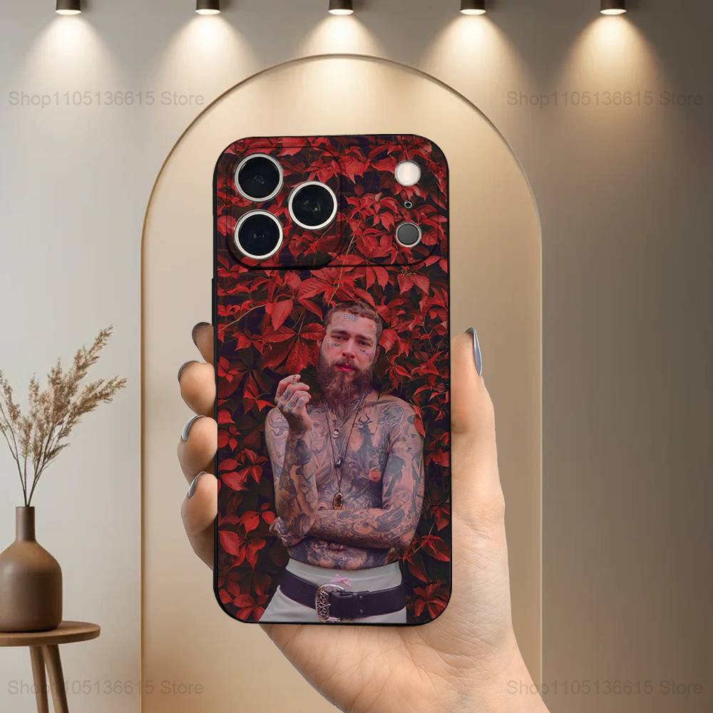 P-Post M-Malone Singer For iPhone 13,17,11,12,16,14,15,Plus,Pro Max,XS,X,XR,SE,Mini,8,7,Soft Silicone Black Phone Case