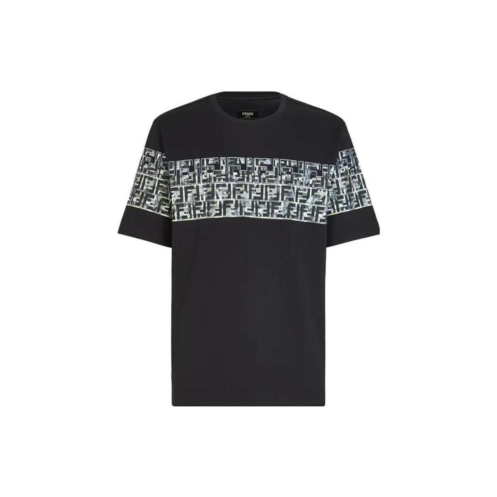 Fendi T-Shirts Men's Black Crew Neck Moderate Straight Fit FAF532ABTSF0QA1