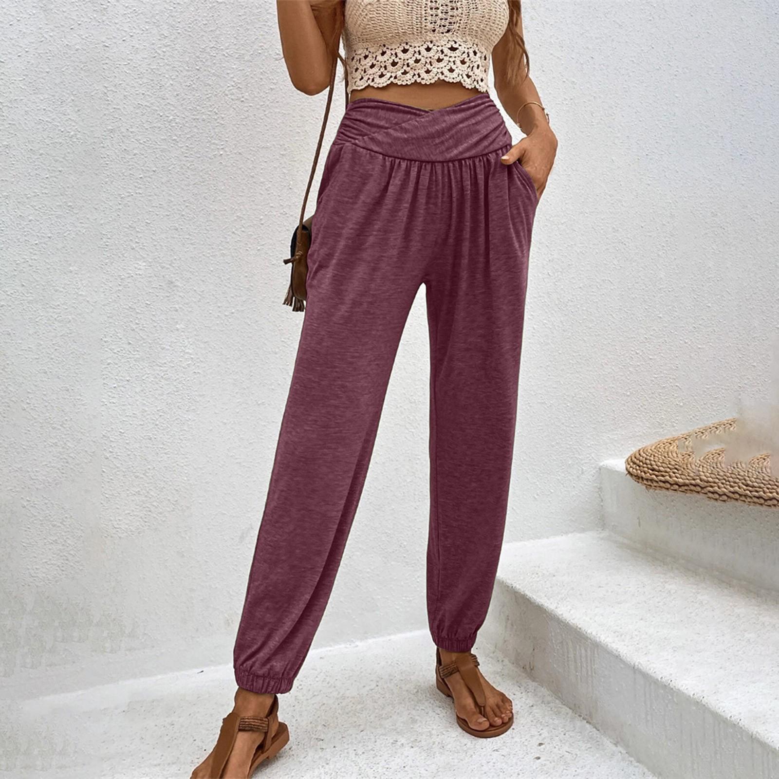 

Ladies Color Temperament, Casual, Loose Fit, High Waisted, Leg Tied Pants XL фіолетовий