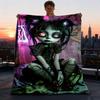 1pc Gothic Doll Outdoor Personalized Flannel Blanket, Soft, Lightweight Personalized Flannel Blanket, Digital Printing,
