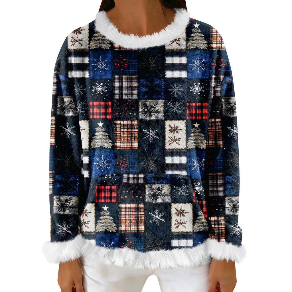Bluză de trening casual din fleece pentru femei cu mânecă lungă, gât rotund, casual, confortabilă, croială largă, ușoară, bluză de trening din flanelă pentru femei