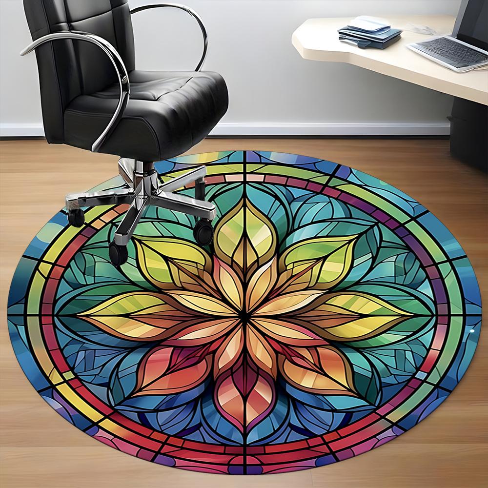 1pc Stained Glass Mandala Office Round Area Rug, Indoor Mat Suitable ForOffice, Under Office Chairs Bedroom Living Room Home Decor, Room Deco q069