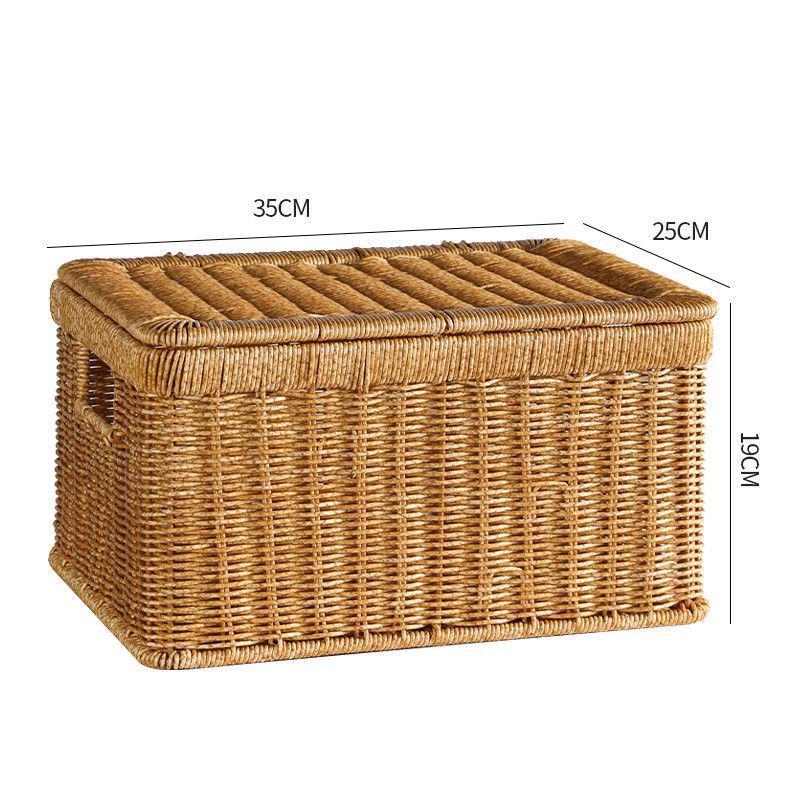 Nordic Style Rattan-Look Woven Storage Box with Lid for Bedroom and Household Organization.