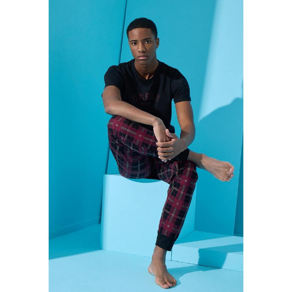 Marineblaues, kurzärmliges Herren-Pyjama-Set mit Urban-Print