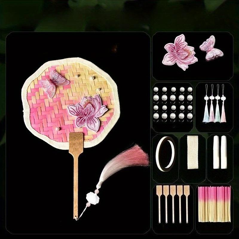 1Pc Handmade Bamboo Fan DIY Material Kit Chinese Elements Cattail Fan, Halloween Christmas Gift