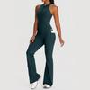 European and American Sleeveless Yoga Bodysuit with Strap Pocket, Sexy Open Back, Hip Lifting Flared Jumpsuit