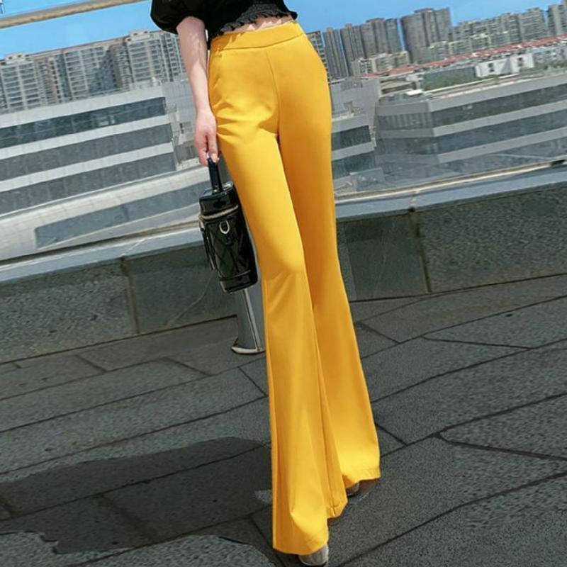 Sommer Neue Temperament Dünne Mode Gerade Schlaghosen Damen Einfarbig Elastisch Hohe Taille Patchwork-Taschen Weite Hosen M