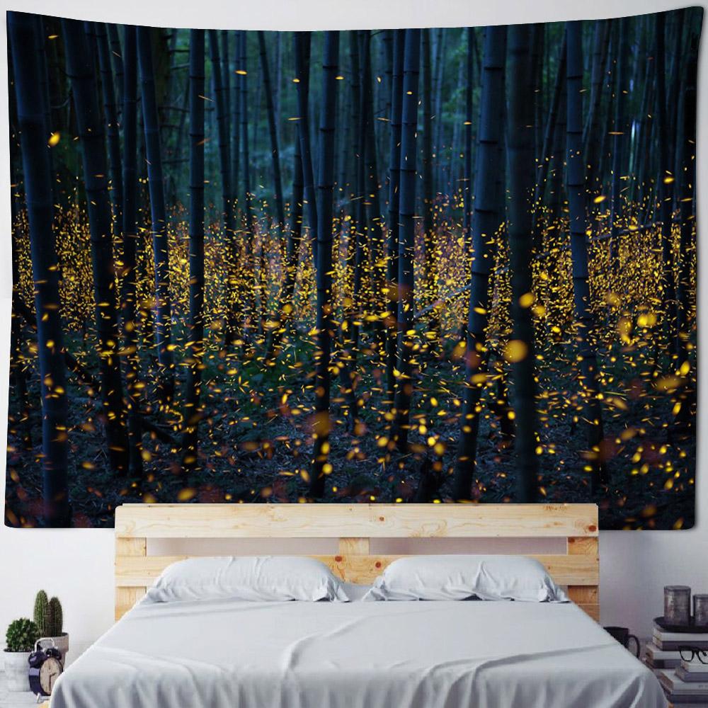 Forest Firefly Tapestry Dreamy Landscape Polyester Wall Hanging Fabric Aesthetic Home Decoration Living Room Background Poster