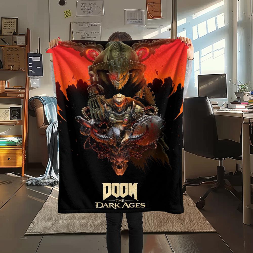 1PC DOOM The Dark Ages Print Flannel Blanket, High quality Comfortable for All Seasons, Home Decor, Warmth and Comfort, Perfect for Christmas Gifts