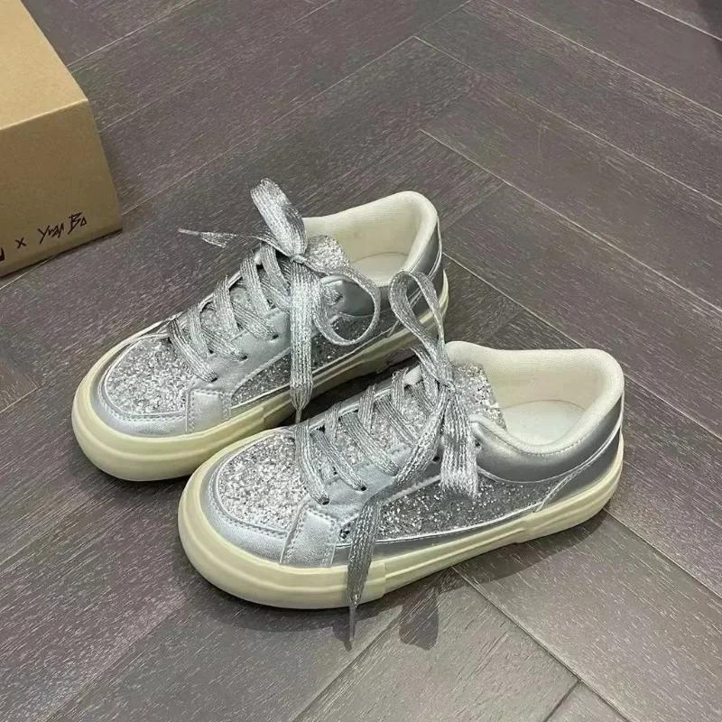 Fashion Summer Women's Bling Low Top Sneakers New Lace Up Increase Height Platform Shoes for Women Outdoor Women's Casual Walking Shoes