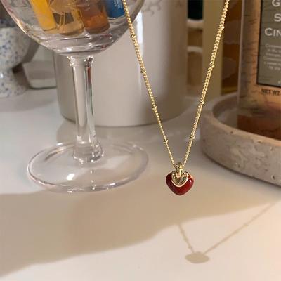 Ankola Red Drop Glaze Love Necklace Women's Retro Sweater Chain Exquisite Choker Neck Chain