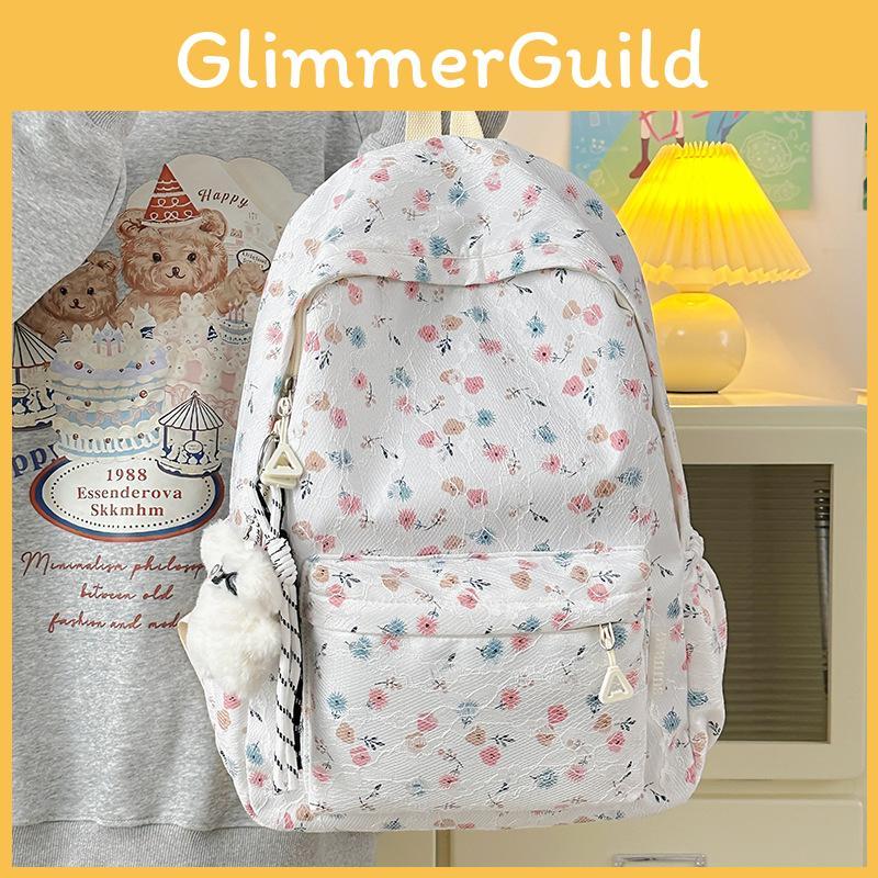 Pattern Cute Floral And Lace Design Student Backpack With Plush Pendant For Girl