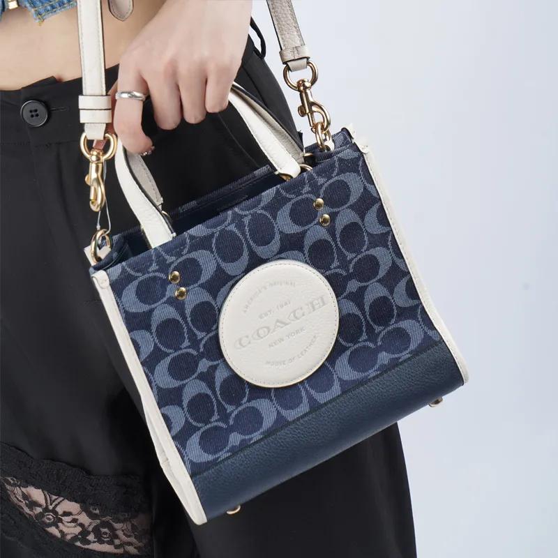Coach Dempsey Fabric Leather Tote Bag , Shopping Bag , Shoulder Bag , Crossbody Bag , Handbag Small Women's Denim Blue (Unisex) Handbags