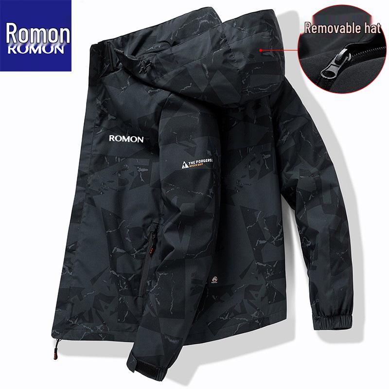 Romon Herren Camouflage Fleecegefütterter Kapuzen-Wasserabweisender Windbreaker Parka
