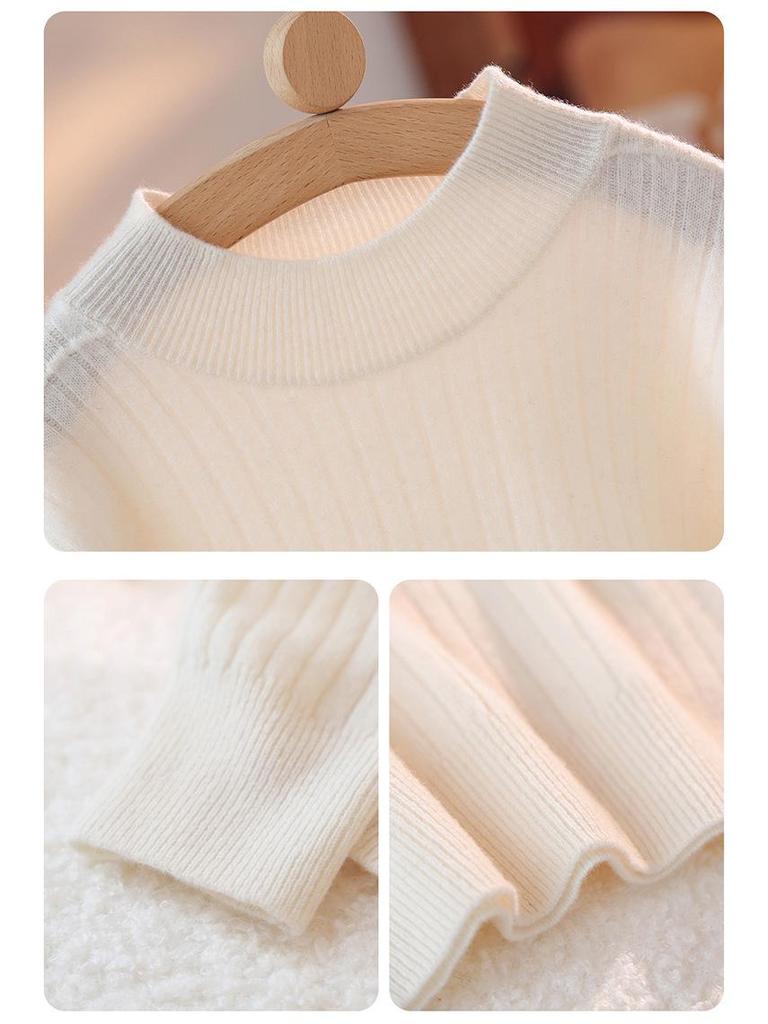 2025 A/W Kids' Ribbed Semi-High Neck Sweater - Warm Knitted Base for Boys & Girls