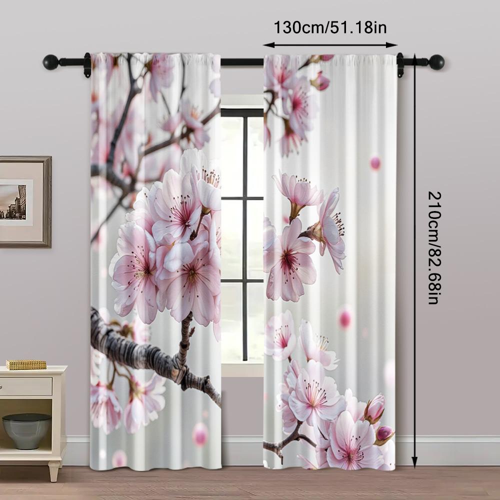 2pcs, Curtain Popular Watercolor Style Plum Blossom Versatile Fabric (without rod) Holiday Ldeal for Bedroom and Various Room