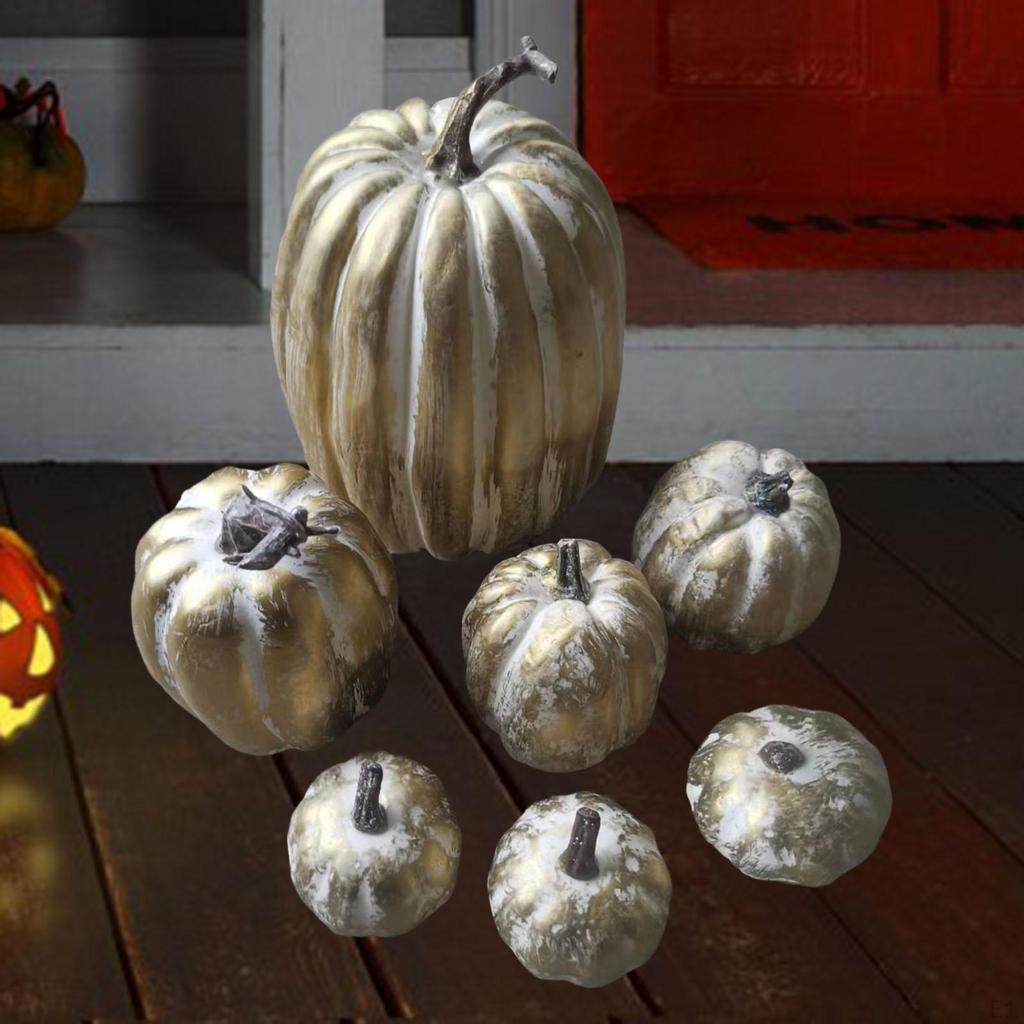 7 Pcs Assorted Artificial Pumpkins Decoration Autumn Halloween Decorative Pumpkin for Display Garden