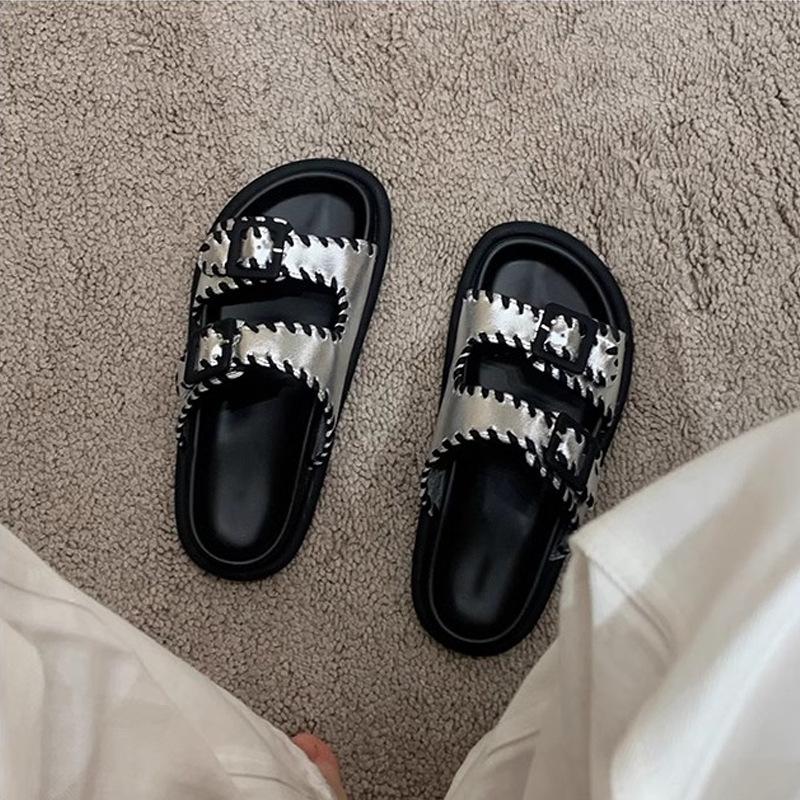 

Виноград мать лето новый универсальный однопедальный с открытым носком двубортный ленивый толстоподошвенный увеличивающий рост шлепанцы женские 40