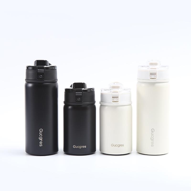 Stainless Steel Non-printing Thermos Cup High Appearance Level Ins Wind Bounce Cup Straight Drink Silicone Handle with Tea Separator Cup