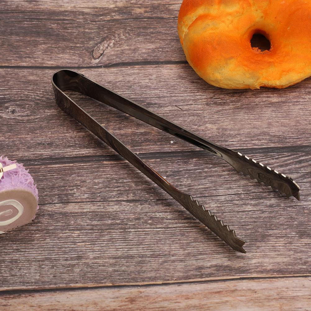 Stainless Steel Ice Clip Food Tongs with Serrated Tip for Home Party Bar Restaurant UseBlack Plated
