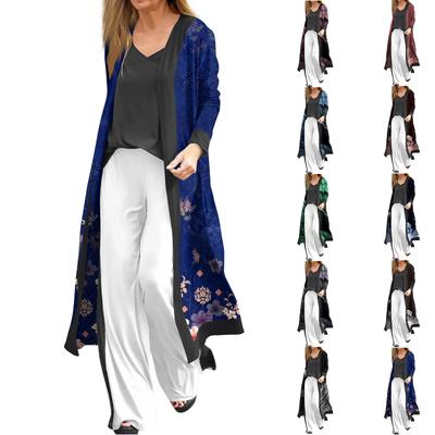 Damenmode Casual Langarm Print Lange Jacke Cardigan Mantel
