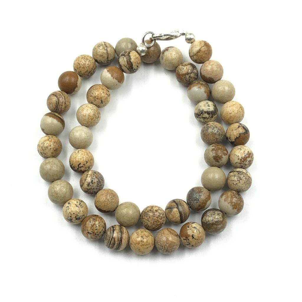 8mm Natural Picture Jasper Gemstone Round Beads Pretty Necklace 17-20" Handmade Beads Chain Choker For Her 8BN-37