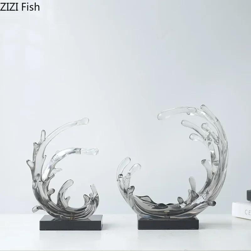 Blaue Meereswellen Statue Schreibtischdekoration Ornamente Kreative Transparente Meereswelle Skulptur Harzhandwerk Raumästhetik Dekor