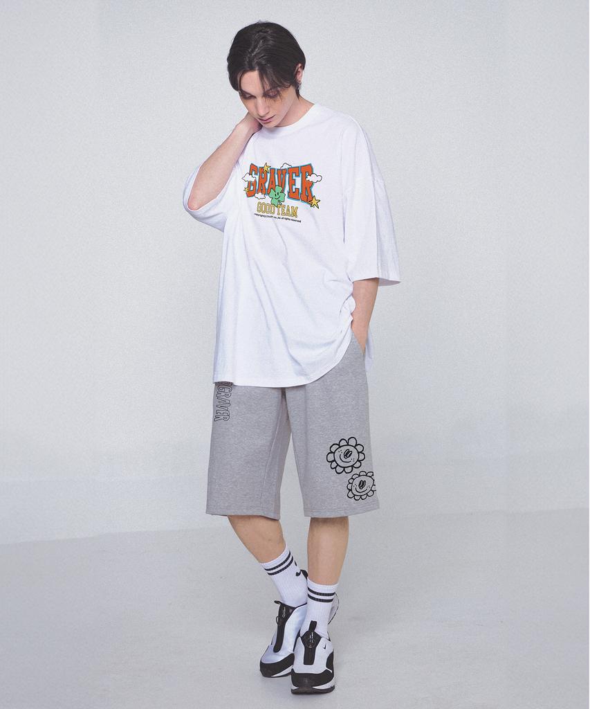 GRAVER [Unisex] Sunflower Drawing Bermuda Training Shorts_Gray