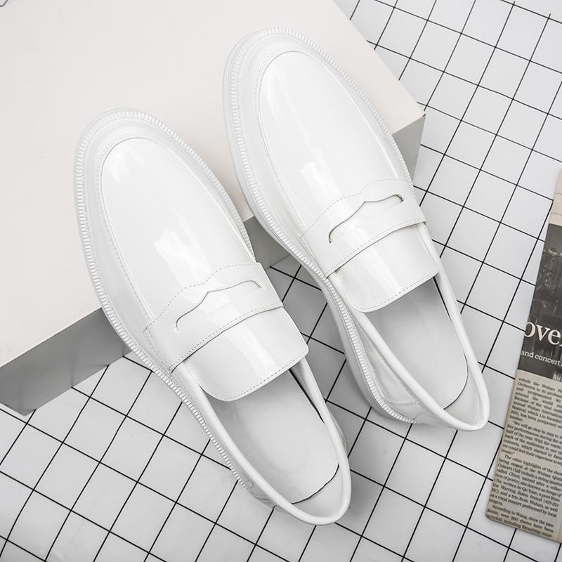 Men's Patent Leather Slip-On Loafers: Casual Thick Sole, Perfect for Photography & Weddings.