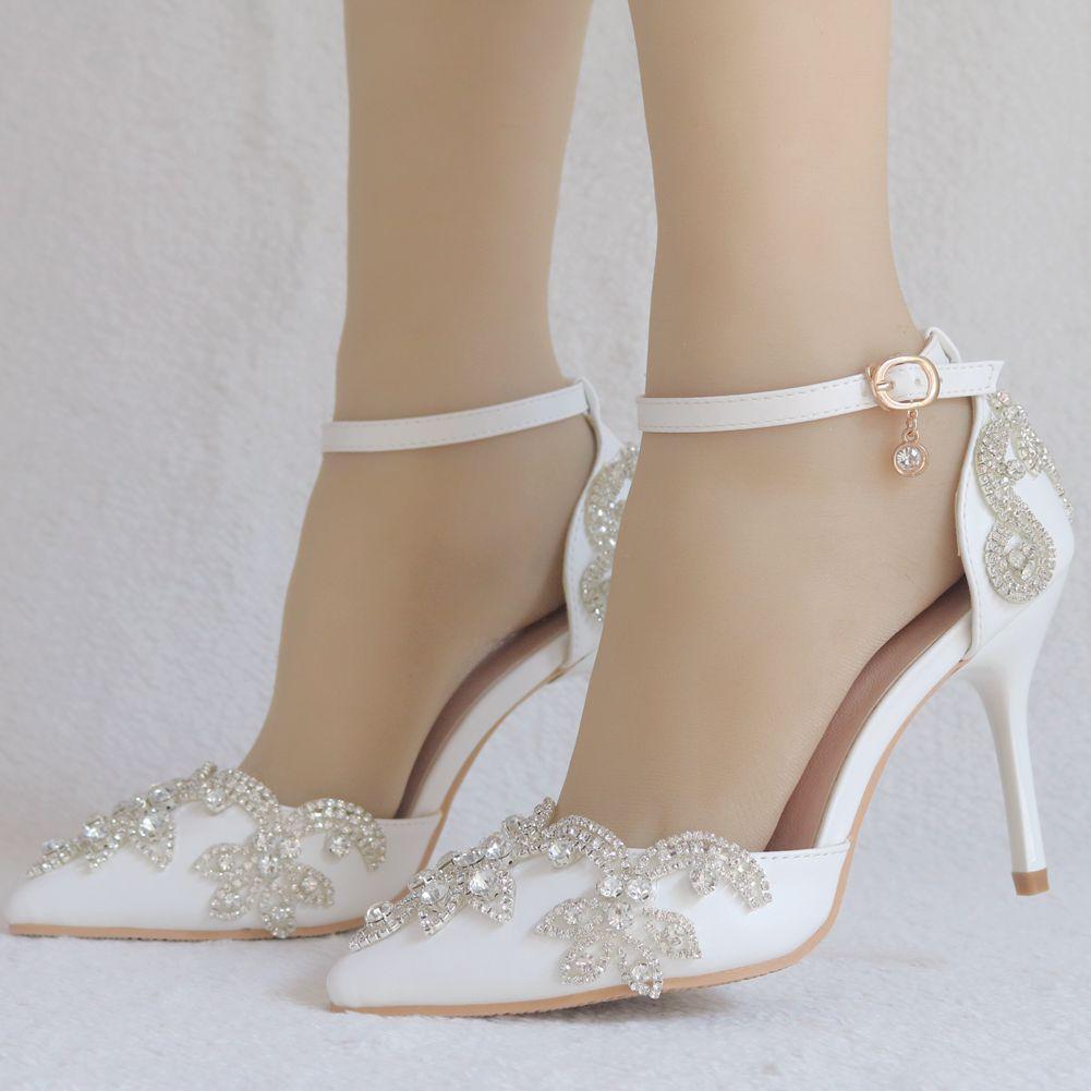 Women High Heels Sandals Wedding Shoes Bride High Heels Party Ladies Rhinestones Pointed Toe Thin Heel Women's Pumps