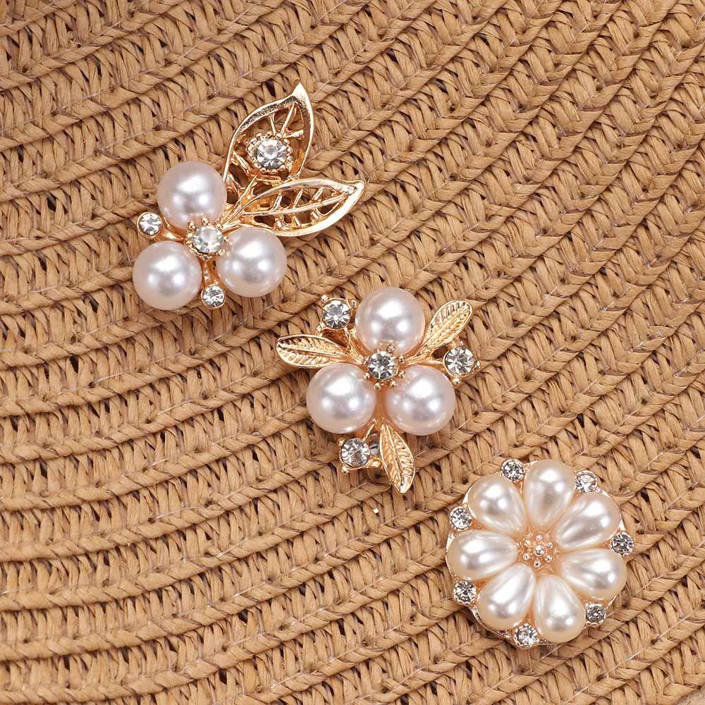 Craft Hat Accessories Flower-shaped Pearl Hairpins Pearl Button Headwear Clip Rhinestone Buttons