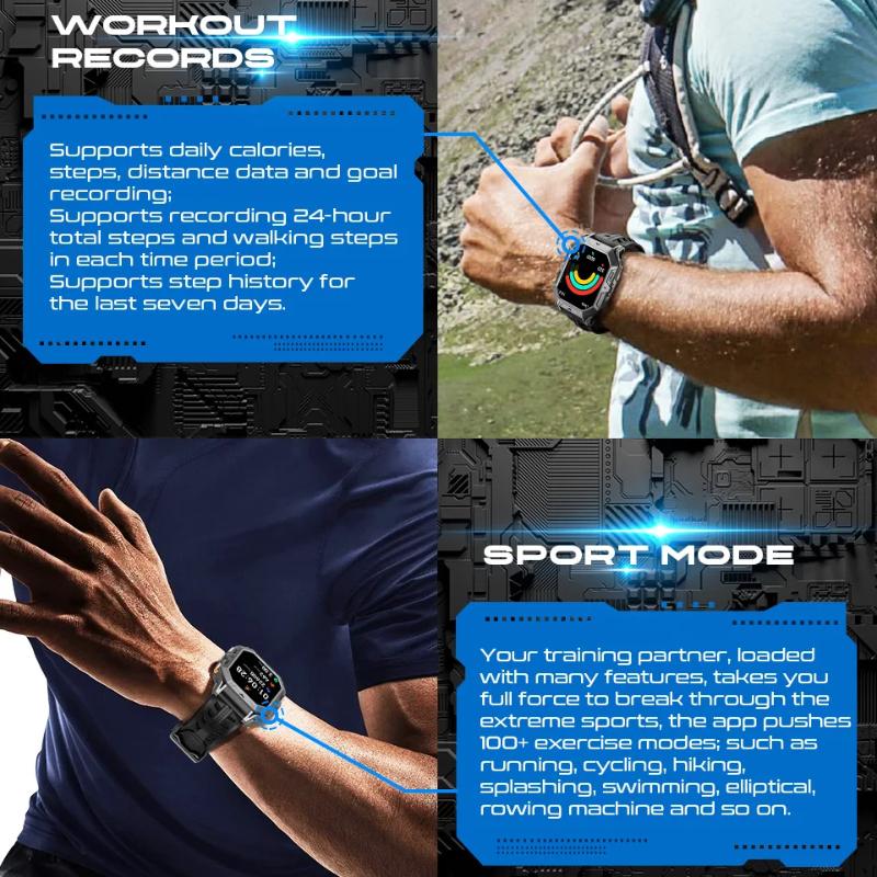 2025 New 1000mAh Battery Outdoor Smart Watch 2.13-Inch HD Screen Heart Rate Blood Pressure Waterproof Compass Sport Mode Smartwatch