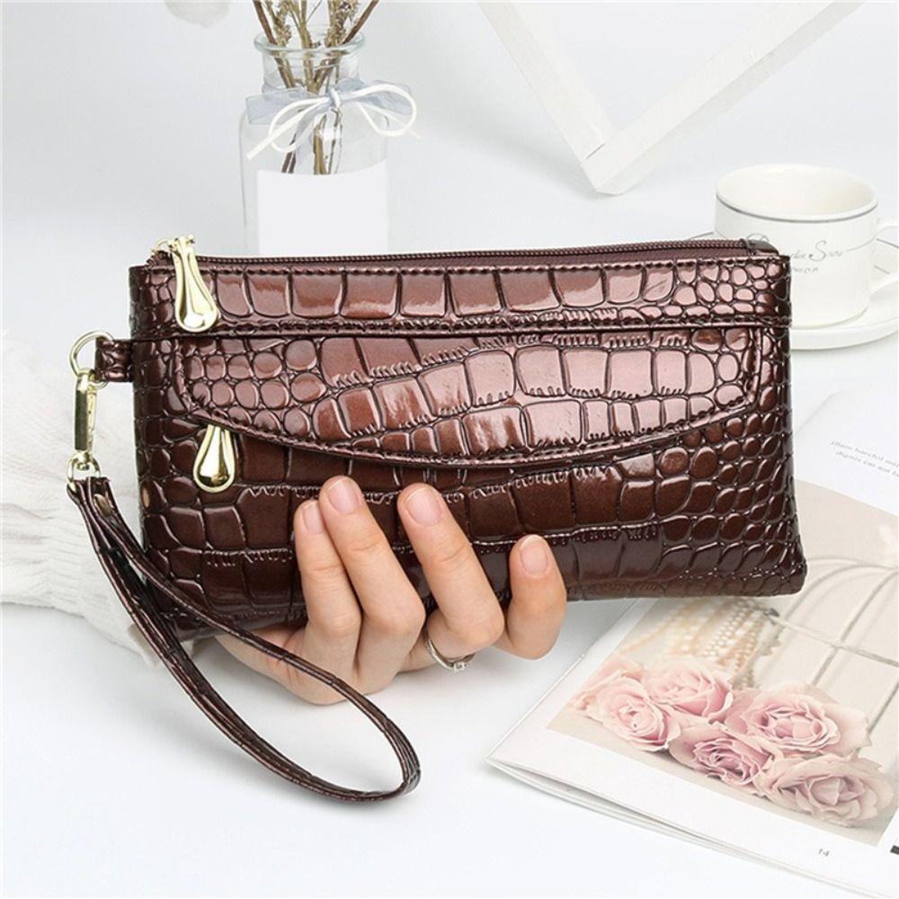 New Leather Women Long Wallets Double Zipper Design Red Purse Bag Ladies Wallet Crocodile Purses Fashion Clutch Bag