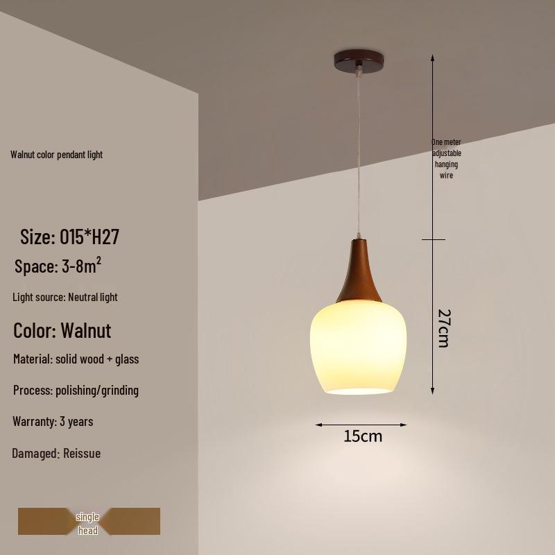 Modern Solid Wood Pendant Lamp with Three Heads, Walnut Finish, Japanese Style for Dining Rooms and Bars.