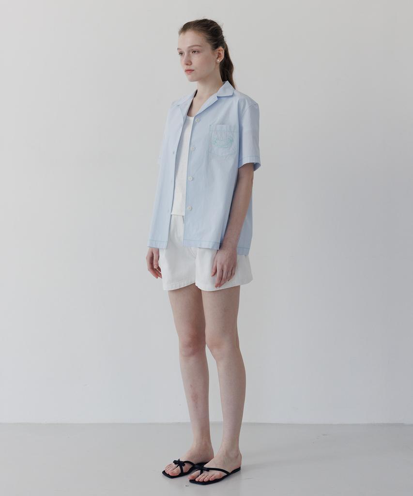 Tudument Stitched Open Collar Shirt L.Blue