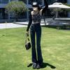 Women's High-Waisted Micro-Flared Slimming Jeans, Summer 2024 Collection, Nine-Point Wide-Leg Petite Fit
