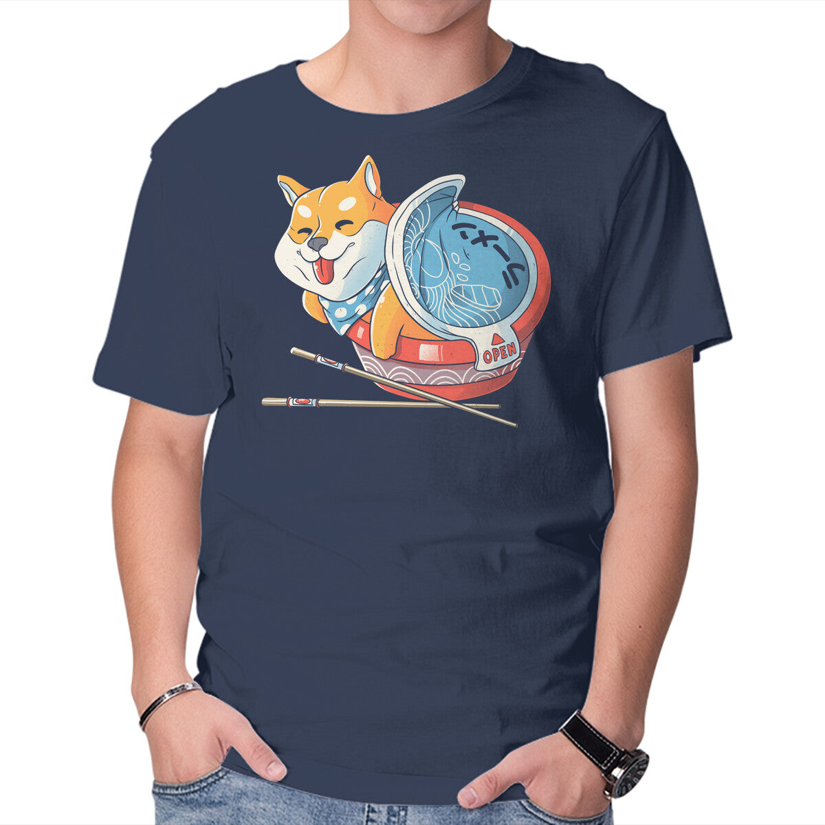 Unisex Crew Neck T-Shirt Shiba Ramen Graphic Short Sleeve Casual Tee S