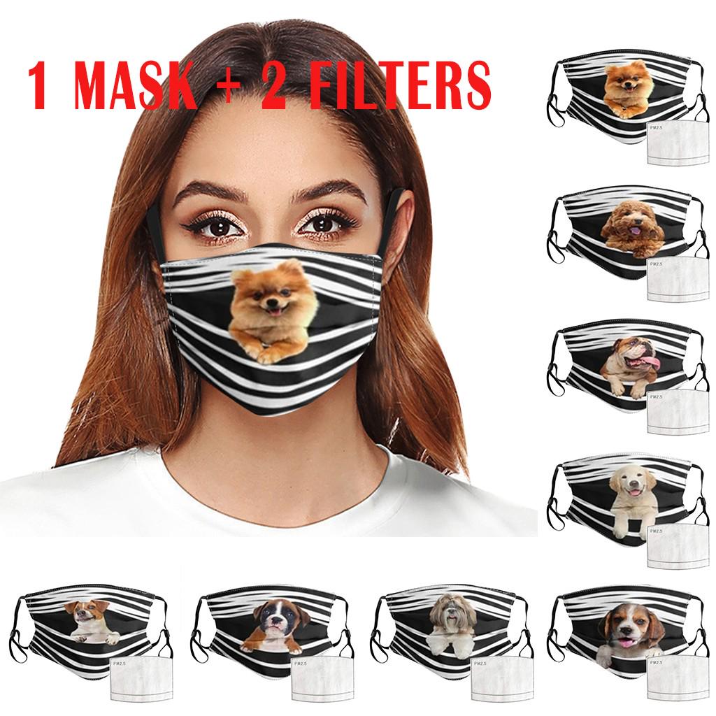 1PC Mask + 2 PC Filters General Dogs Prints Breathable Washable Mask Face Cover