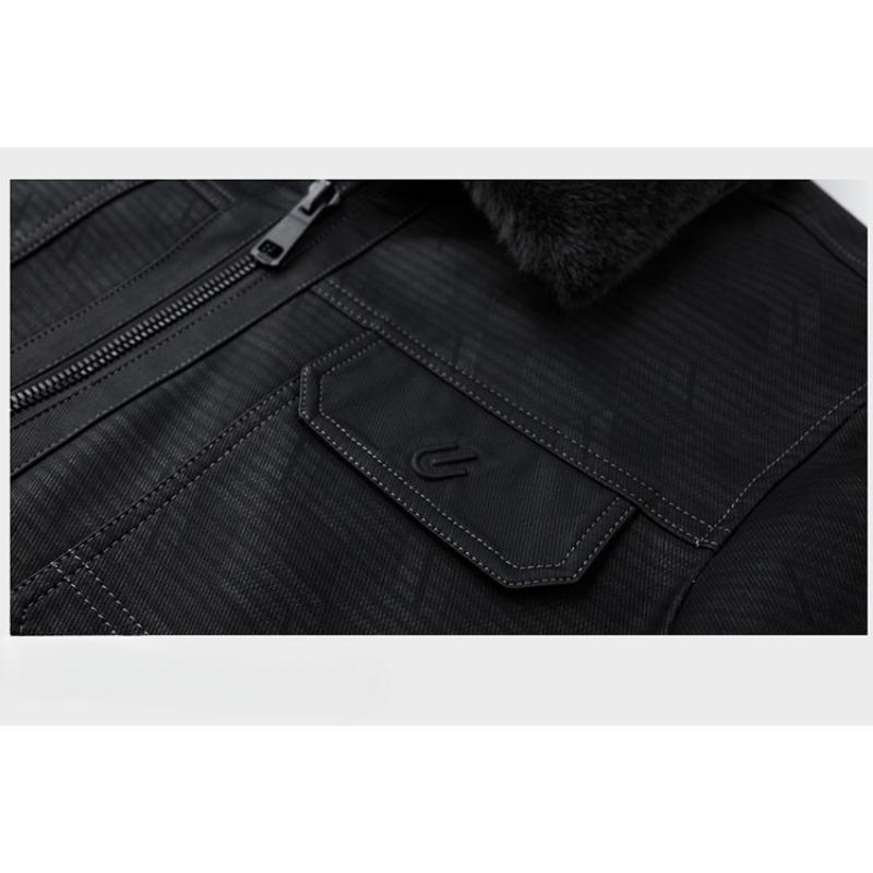 Thickened Genuine Leather Jacket for Men, Sheepskin Lapel Leather Jacket, Warm Casual Down Jacket, Fur Integrated Jacket