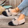 Damen Plüsch-Slipper in Überweite, Slipper-Mokassins mit Schleifendetail, Winter-Komfortschuhe für Damen mit niedrigem Schaft