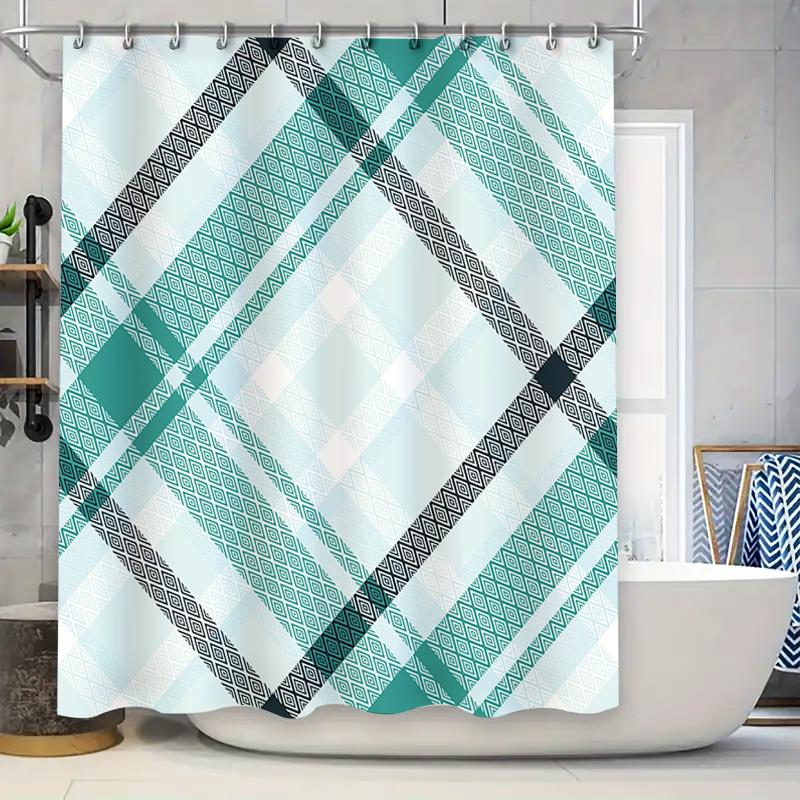 

Modern Blue White Plaid Bath Shower Curtain Home Decor With Rod Pocket Bathroom Accessory For Kids Room Decoration In Blue White W60H190(CM)-1 Pcs