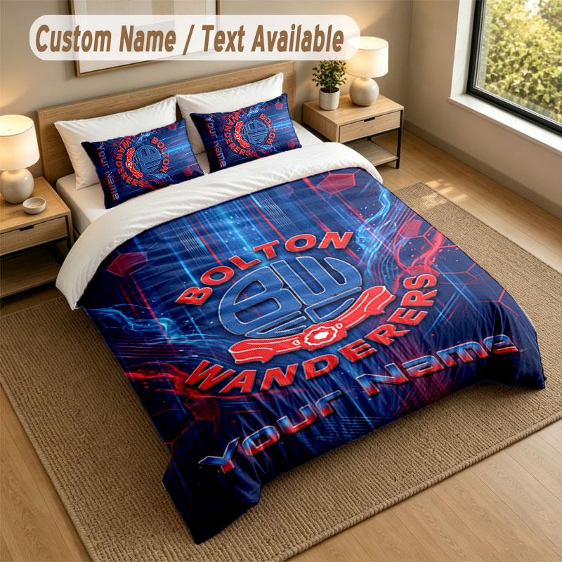 Bedding Set 1 Duvet Cover 2 Pillowcases Bolton Wanderers FC Print Soft Bed Linen Bedroom Decor