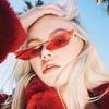 New European and American Fashion Cat Eye Sunglasses Women's Metal Film Glasses Small Frame Marine Sunglasses S
