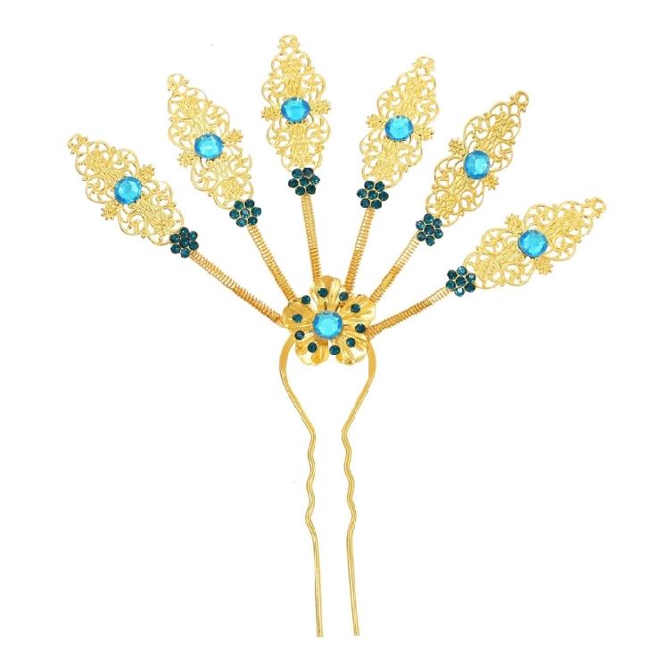 Traditional Thai Peacocks Leaf Hair Decoration Alloy Hair Accesories with Rhinestones Hairpieces for Special Occasion